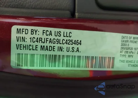 2020 Jeep Grand Cherokee Altitude 4X4 z USA, uszkodzony, nr VIN 1C4RJFAG9LC425464